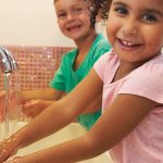 Pupils At Montessori School Washing Hands In Washroom